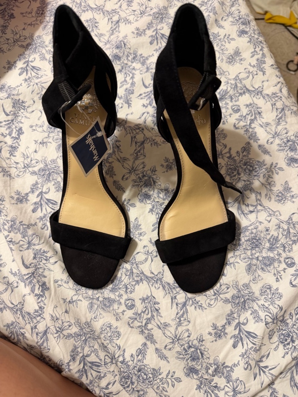Vince Camuto Black Suede Open-Toe Ankle Wrap Heels